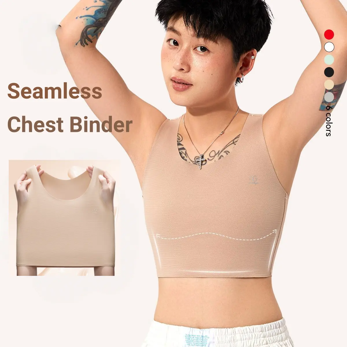 Women's Seamless Chest Binder Tops - High Stretch Nylon Spandex, Invisible Compression for Flat Look Under Outfits, Minimalist Short Design, Black, Pull On, S-6XL