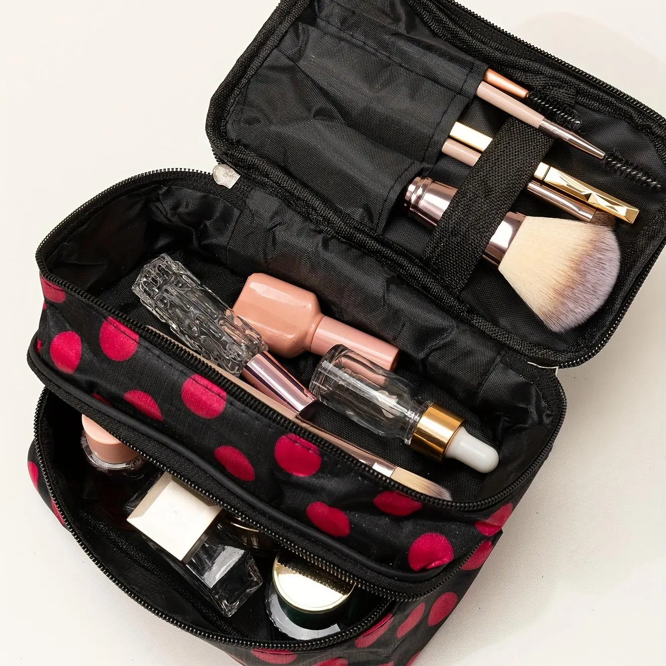 Durable Double Layer Cosmetic Bag with Zipper - Perfect for Travel and Organizing Skincare Products and Makeup
