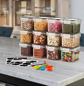 12-Piece Airtight Food Storage Container Set with Lids, Stackable Clear Pantry Organizers for Dry Food, Kitchen Storage Canisters with Labels & Measuring Spoons