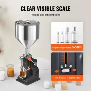 Spring new arrivals Manual Paste Liquid Filling Machine, 5-50ml Bottle Filler, Adjustable Bottle Filling Machine, Stainless Steel Liquid Filler with Hopper for Milk Water Juice Essential Oil Shampoo Cosmetic Honey