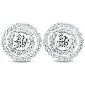 1Ct Diamond Double Halo Studs Screw Back Womens Earrings White Gold 10.2MM