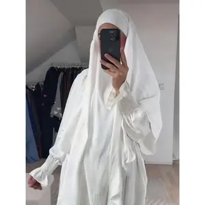 Plus Size - Plus Size - Minimalist Style Long Arab Turkish Muslim Dress with Headscarf And Robe 2pcs Set, High-End Casual Commuting Attire, Daily Prayer Wear D777