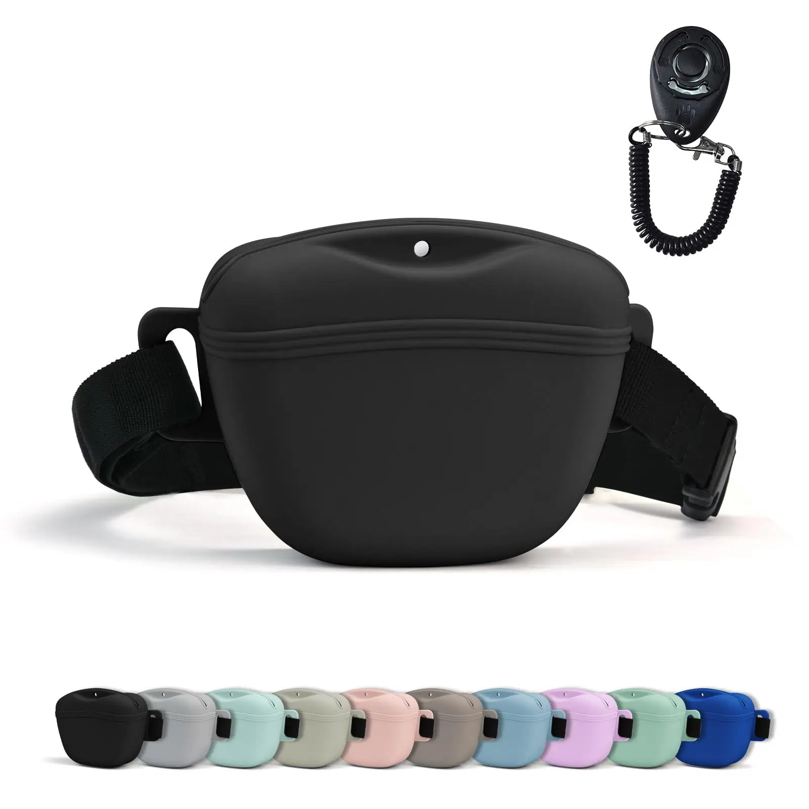 Dog Treat Pouch with Training Clicker - Upgraded Magnetic Closure, 1.67 Cup Silicone Treat Bag Fanny Pack with Waist Belt for Walking & Training Pet G
