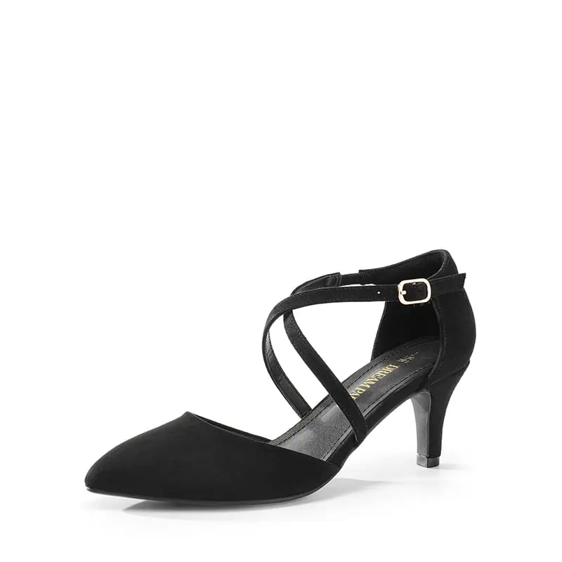 Dream Pairs Women's Pumps, Classic Soft Vegan Leather Pointed Toe Kitten Heels with Crossover Straps, 2-Inch Fashion Apparel Footwear, Synthetic, Casual, Comfortable Heels, Refined Fashion Pumps, 2 In, Dress, Evening Wear, Cross Strap, Business, Dainty Ki