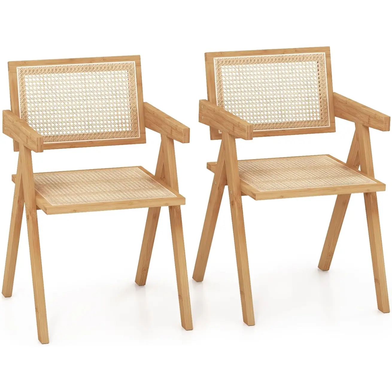Rattan Dining Chairs Set of 2, Boho Cane Living Room Chairs, Max Load 330 Lbs, Wooden Dining Chairs, Bamboo Accent Armchair for Living Room, Dining Room, NaturalNordic solid wood rattan dining chair home balcony leisure rattan chair homestay rattan chair