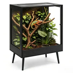 PROLEE 90 Gallon 32" x 18" x 36" Tall Reptile Terrarium with Leg Stand, Vertical Glass Chameleon Cage with Front Opening Doors, Ventilated Mesh Top, Rainforest Habitat for Arboreal Reptiles