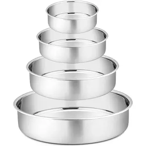 Cake Pans Sets for Baking, 4" + 6" + 8" + 9.5" 4 count Stainless Steel Round Cake Pans Tin, Oven/Pot/Dishwasher Safe, Combination of Different Sizes, Leak-proof & Easy Clean