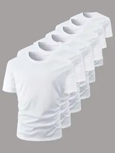 Men's Solid Round Neck Short Sleeve Tee, Regular Fit Casual Crew Neck T-shirt for Daily Wear, Men's Top for All Seasons
