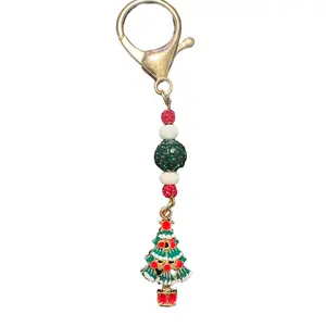Green and Red Christmas Tree Stitch marker/keychain