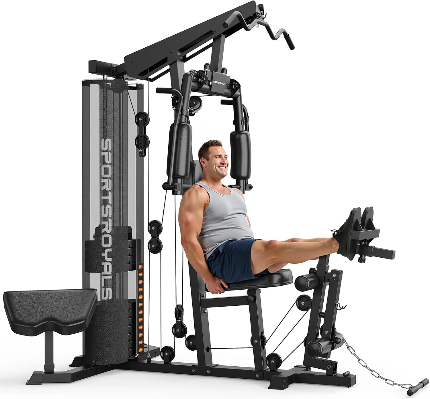 SPORTSROYALS Home Gym, Multifunctional Workout Station with Leg Press | 150LBS Weight Stack Full Body Workout Equipment for Home Exercise Fitness Strength Training