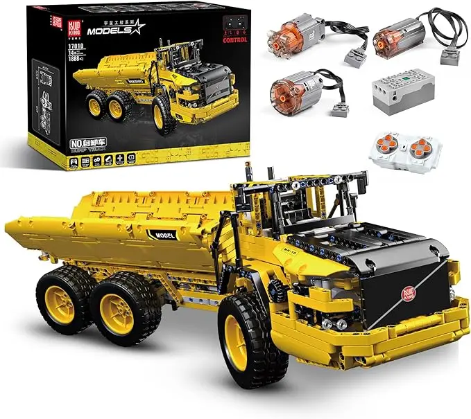 Mould King 17010 Engineering Dump Truck Assembly Model Building Kits, 1888-Piece Plastic Bricks Model Building Kits, RC Car Toy with Motor, APP Remote Control, Latex-Free ABS Carbon Fiber Materials, MOC Gift
