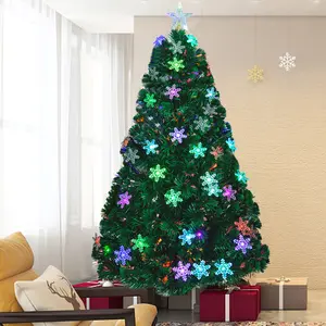 Pre-Lit Fiber Optic Artificial Green Christmas Tree w/Multi-Color Lights Snowflakes