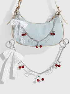 New Y2K Sweet High-Quality Silver Color Chain Bow Cherry Lace Bow DIY Bag Charm, Bag Decoration, Suitable for College Style Bags