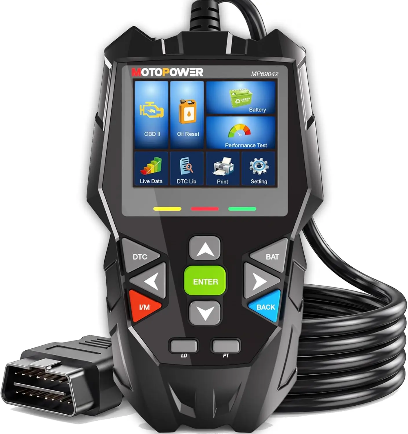MOTOPOWER 4-in-1 Car Diagnostic Scan Tool - 2.8-inch Plug-and-Play Code Reader with Oil Reset, Battery Test, Performance Test, 10 Built-in Languages, 2000+ Vehicles/Most Cars Compatibility, Fast Processing, Lifetime Update for Auto Shops, Print, Multi-Too