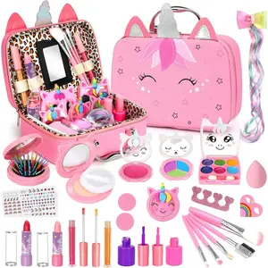 Washable Kids Makeup Toy Set for Girls Ages 3–12, Safe Non-Toxic Pretend Play Cosmetic Kit with Lipstick, Eyeshadow & Accessories, Easy to Clean Beauty Toys for Little Girls, Princess Dress-Up Playset, Birthday & Holiday Gift for Toddlers and Kids
