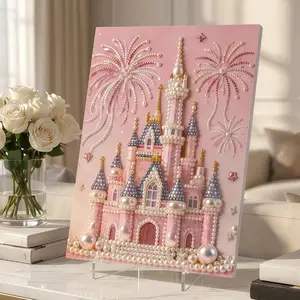 Fireworks Castle Eiffel Tower 5D Pearl Painting Set, DIY Craft Art Kit, Acrylic Round Hole Embroidery, Home Decor Holiday Gift Framed