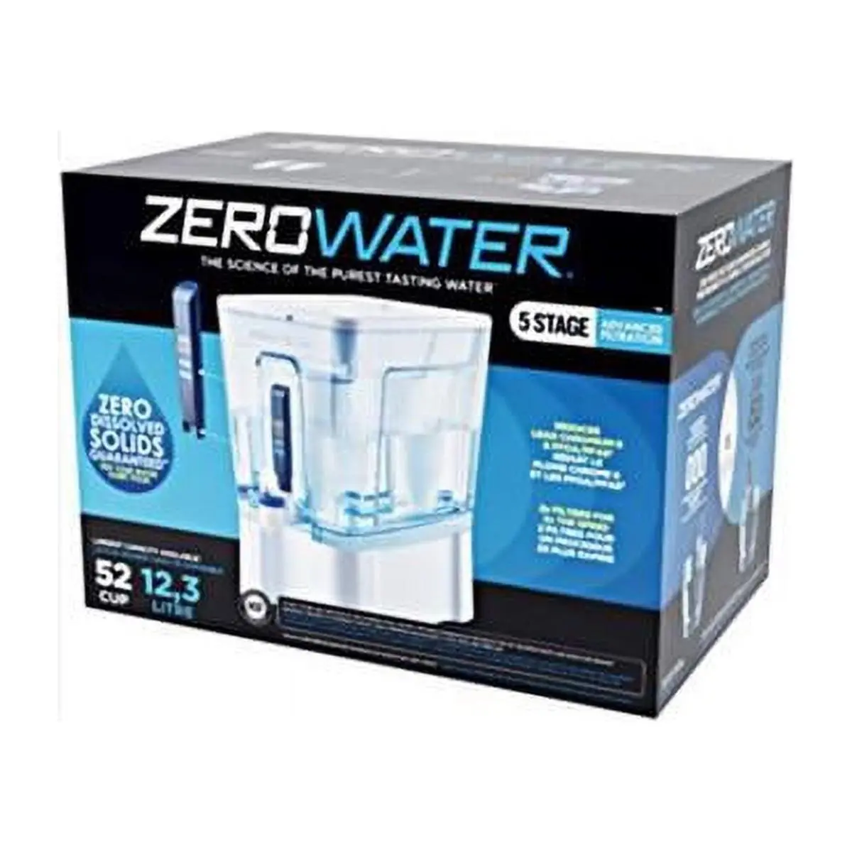 ZeroWater 52-Cup NSF Certified TDS Metering Home Water Filter Dispenser - Blue & White, 5-Stage Filtration System, Filtered Water Pitcher with Cartridge, Elevated Base for Family, Digital Testing Model