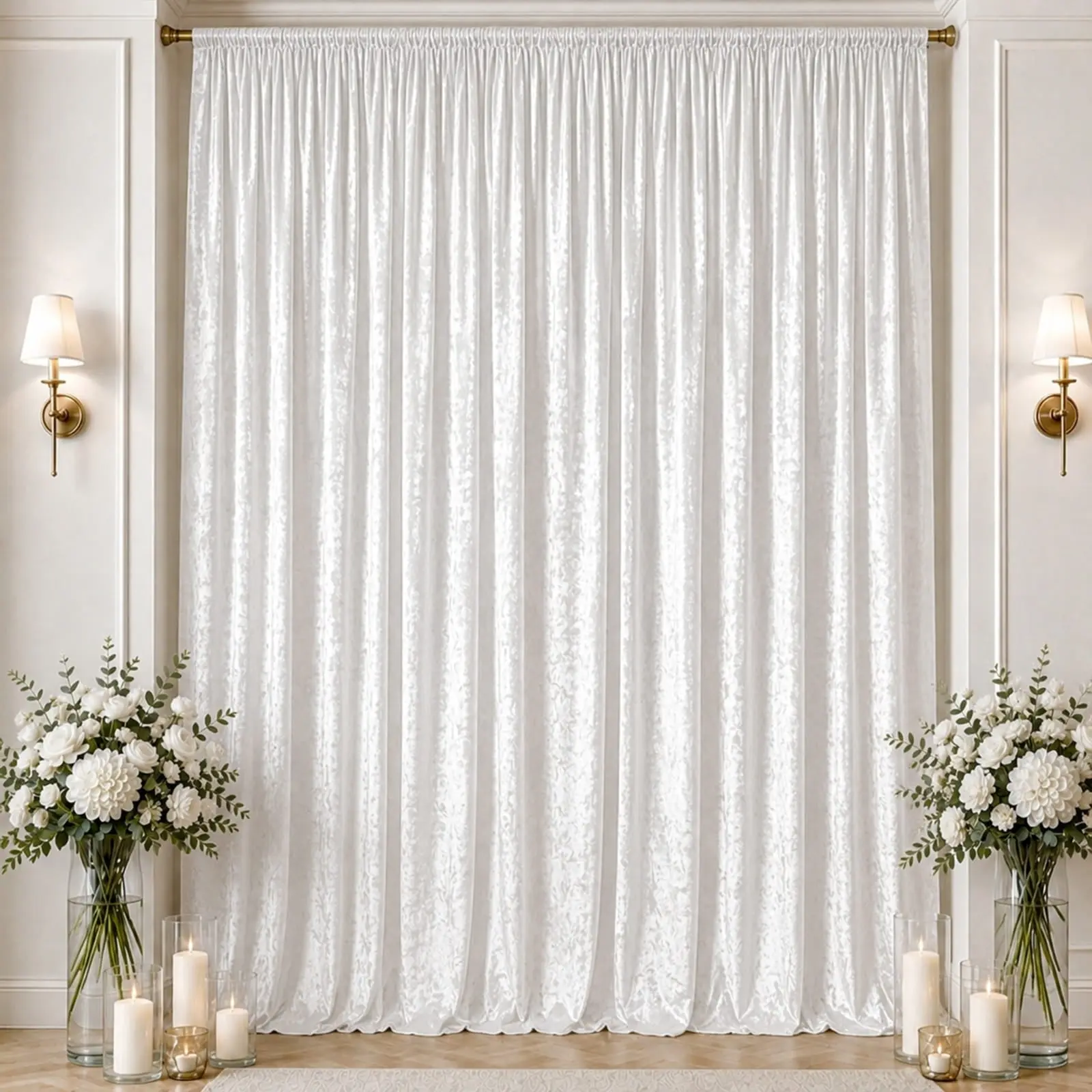 White Premium Crushed Velvet Backdrop Curtain 10ft x 16ft – Ceiling Drape Panel & Stage Backdrop with Rod Pocket, 70% Blackout
