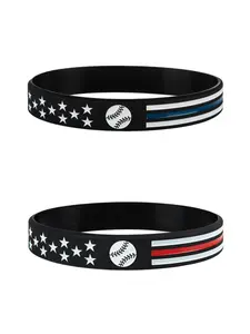 2pcs Baseball and Line Design Rubber Bangle, Sporty Silicone Wristband for Men & Women, 2024 New Dainty Aesthetic Jewelry Gift, Bangles Bracelets, Fashion Bracelets