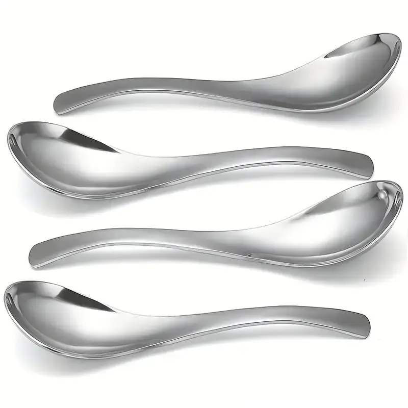 4/6-piece soup spoon set, high-value 410/304 stainless steel material, Metal Utensils, classic and simple design, dishwasher washable, oriental tableware, Chinese Soup Spoons, suitable for dining, Dinner spoons