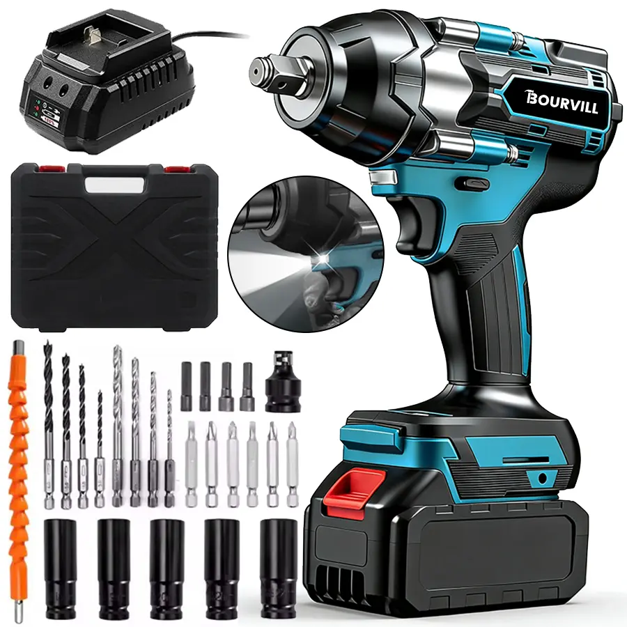750N.M High Torque Brushless Cordless Impact Wrench 1/2 Inch, 4-in-1 Electric Impact Gun Kit with 2×6500mAh Batteries, Complete Accessories & Storage Case, Power Tool for Car Lug Nut Removal & Household Construction, Fit Modified Vehicles