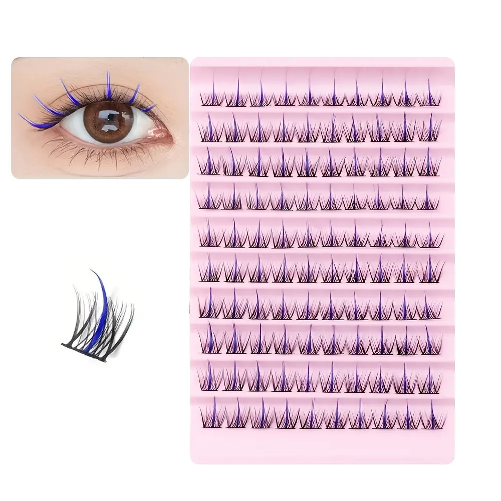 100 blue clustered eyelashes, slim personal eyelashes, natural appearance, curly and fluffy, DIY eyelash extension for clustered eyelashes, Volume lash clusters, Longer Looking Eyelashes