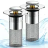 2-Pc Adjustable Stainless Steel Sink Drain Strainer Set - Brass Drain Plug, Anti-Clog Design, Arc-Shaped Bottom, Anti-Odor Basin Bouncing Core for Bathroom Sinks & Bathtubs