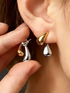 High-Quality Stainless Steel Hypoallergenic Golden Teardrop Earrings, Fade-Resistant, Simple and Elegant, Fashionable Women's Earrings for Daily Wear or Parties, Jewelry Accessory, Exquisite Gift for Women