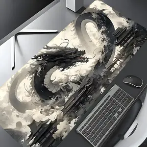 Vintage Black Dragon Pattern Mouse Pad, Keyboard Mouse Pad, Rectangle Gaming Mouse Pad, Non-slip Rubber Pad, Desktop Accessory, Desk Accessories, Desktop Decoration Protection Pad for Home, Office, Laptop, Desktop Computer Games