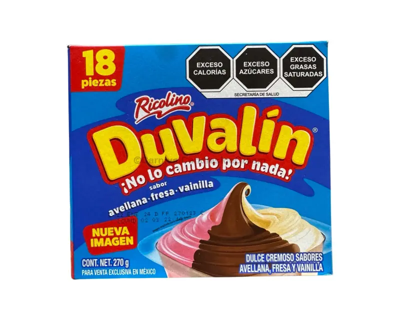 Ricolino Duvalin 3-Flavor (Hazelnut/Strawberry/Vanilla) (18 Count) Creamy Sweet Mexican Candy Snack Bonbon Candies Peanut, Dulces Mexicanos
