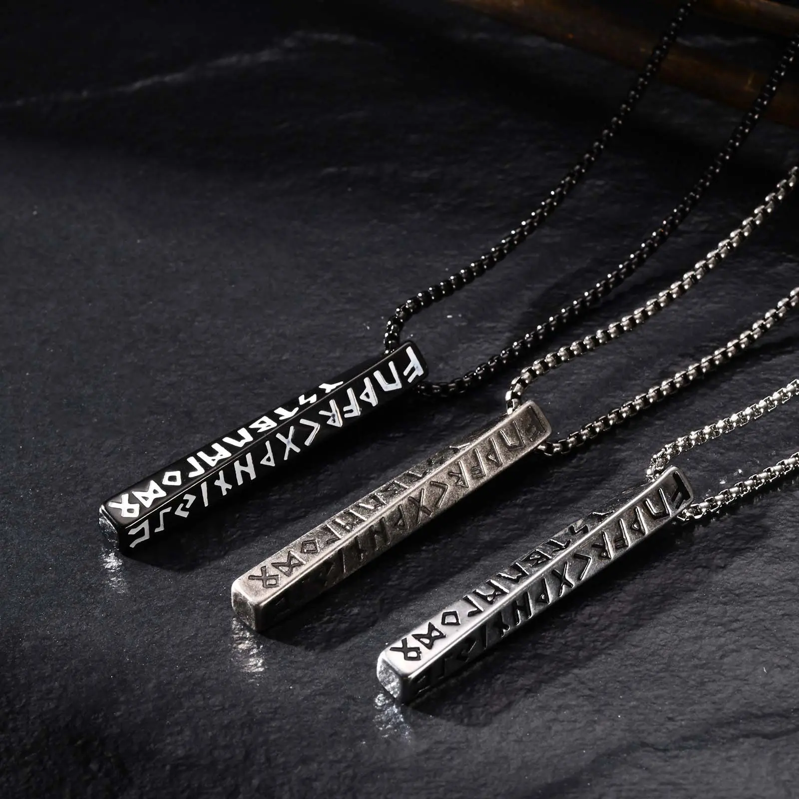 Stainless Steel Viking Rune Bar Pendant Necklace - Casual Unisex Norse Symbol Piece, Birthday Gift, Anniversary Gift, Everyday Wear Accessory, Birthday Gift Jewelry, Everyday Wear Jewelry