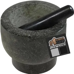 Heavy Duty Granite Mortar and Pestle Set Slip Resistant Base Molcajete Guacamole Bowl for Spices Garlic Seeds Kitchen Seasoning