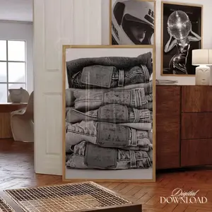 Black And White Jeans Print Stylish Fashion Poster Trendy Maximalist Room Decor DenimPrint Fashion Vogue Inspired Poster Decor #41