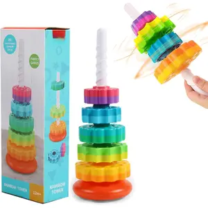 Baby Spinning Stacking Toys, Spin ABS Plastic and Color Rainbow Design Ring Stacker Baby Toys 6 to 12 Months  Educational Learning Autism Sensory for Boys and Girls