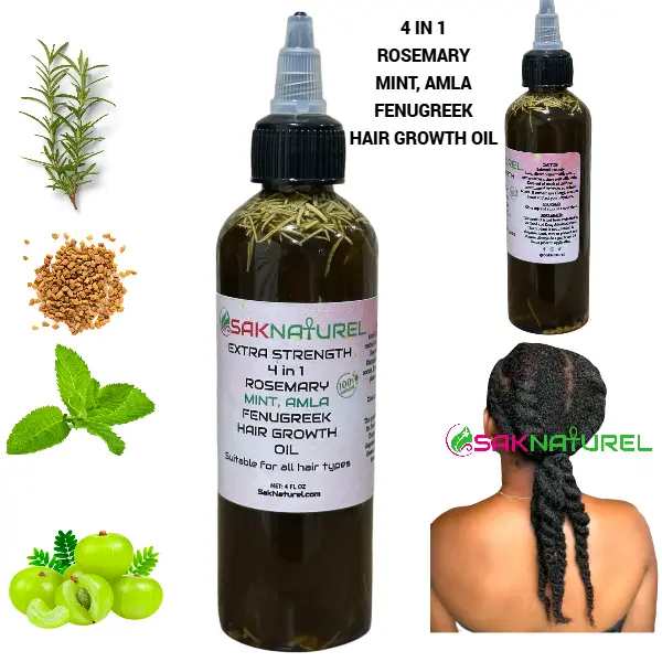 4 in 1 EXTRA STRENGTH ROSEMARY FENUGREEK MINT AMLA HAIR GROWTH OIL, Long Hair - Thick Hair - Fast Hair Growth - Ayurverdic Hair AMLA growth oil - Rosemary  Hair Oil - Indian Hair Growth oil - Chebe Hair Growth Oil Organic - Herbal Haircare