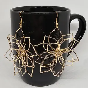 Beyond Lagniappe Gold Wire Flower Dangle Earrings - Lightweight and Elegant