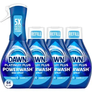 Platinum Powerwash Scented Household Kitchen Cleaner Bundle - 1 Perfume-Infused 16oz Ready-to-Use Spray Bottle, 3 16oz Refill Bottles, 4-Pack Dish Soap & Bottled Kitchen Cleaning Products