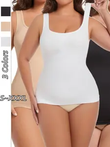 Women's Belly Control Shapewear Tank Top, Seamless Square Neck Compression Shirt, Comfortable Breathable Fabric, Warm Underwear, Compression Body Shapewear