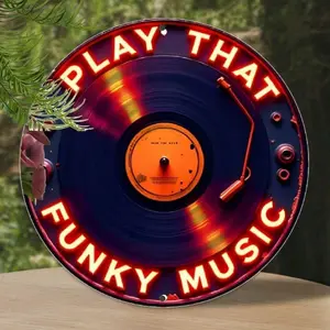 Retro Vintage Record Neon Sign Aluminum Wall Art 8x8 Inch With PLAY THAT FUNKY MUSIC Design For Home Garage Cafe Bar Decor