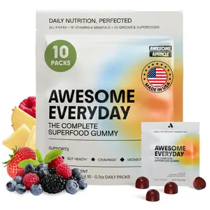 Awesome Everyday - Essential Daily Nutrition Gummies - 9 Essential Amino Acids + Vitamins, Minerals & Organic Greens and Superfoods - Fermented Nutrition for Energy, Brain & Immunity – Adults – 10 Count