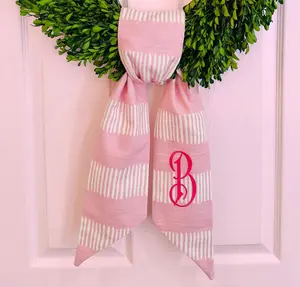 pink monogramed wreath sash for front door, personalized embroidered wreath sash, custom preppy wedding and bridal shower gift