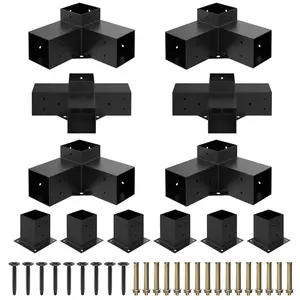 Heavy Alloy Steel 2.5mm Thick Pergola Kit for 4"x 4" (Actual 3.6" X 3.6") Lumber，12pcs (4pcs 3-Way , 2pcs 4-Way , 6pcs Base) Bracket Woodworks DIY Post Base Kit,  Suitable for Backyard，Gardens，Patio and Metal Gazebo Kits