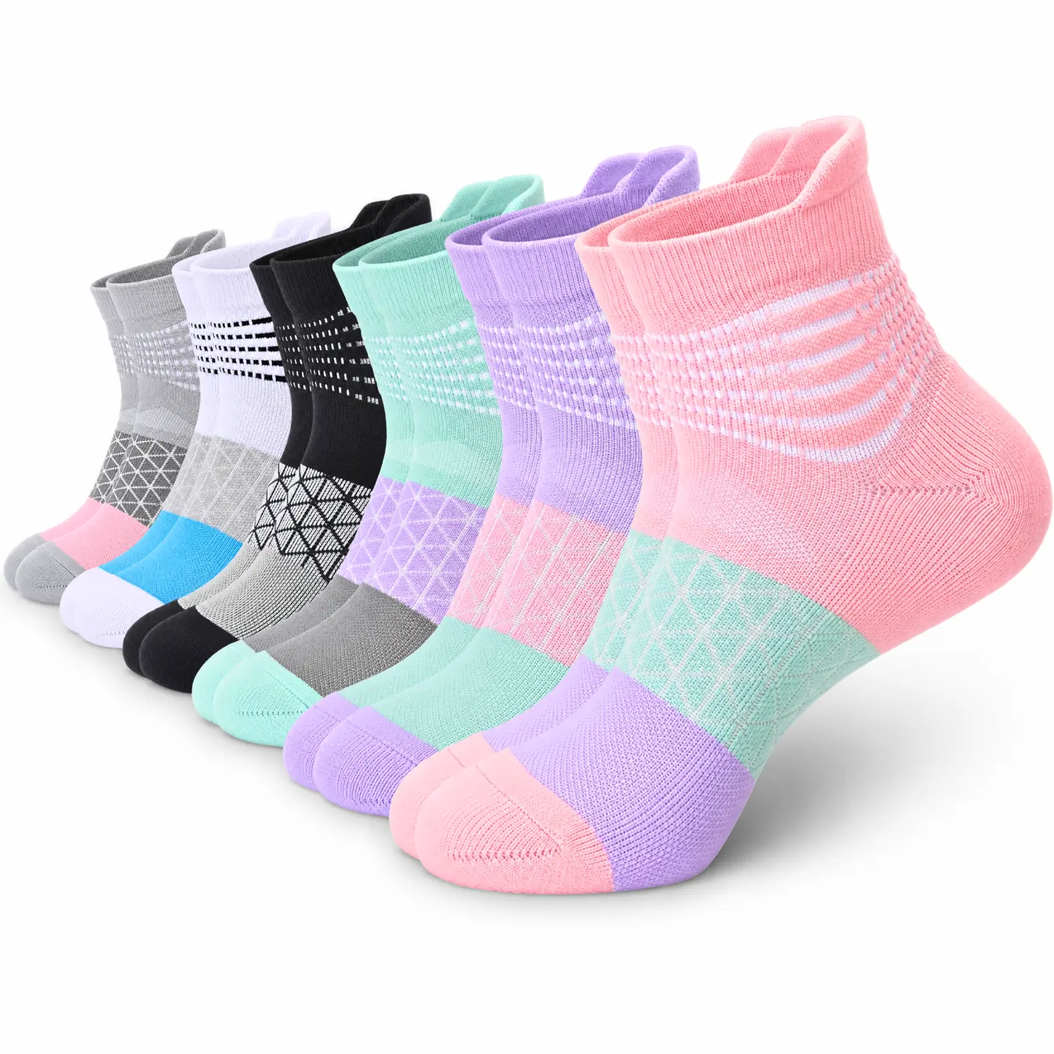 IRAMY 6 Pairs Women's Compression Ankle Socks with Cushioned Arch Support, Elastic 6-Ring Design for Running & Plantar Fasciitis, Elastic Socks, Sports Running Socks