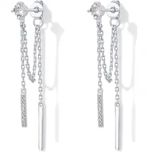 New Style Pendant Chain Earrings Copper Micro Inlaid Cubic Zirconia Ear Pins Long Women's Temperament Versatile Earrings