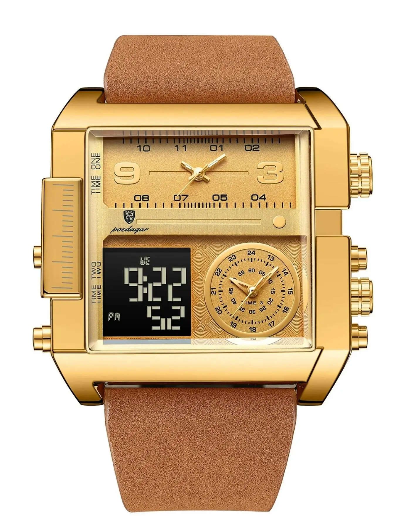 POEDAGAR Square business style men's quartz watch, with date and timing waterproof multifunctional, Elegant Analog Dial, Square Dial, fashionable party watch, daily accessories, birthday and holiday gifts, Square Wristwatch