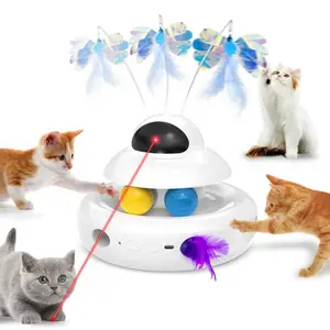 MOHAYA 4-in-1 Interactive Cat Toy | Laser, Butterfly, Track & Hide-and-Seek | USB Rechargeable with 5 Extra Feathers & Ambient Light