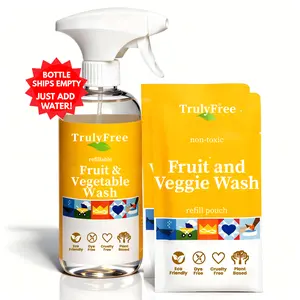 Truly Free Home Fruit & Veggie Wash - Non-Toxic Spray Bottle for Cleaning - Pesticide-Fighting, No Aftertaste, Eco-Friendly, Refillable, Plant-Based Household Cleaner