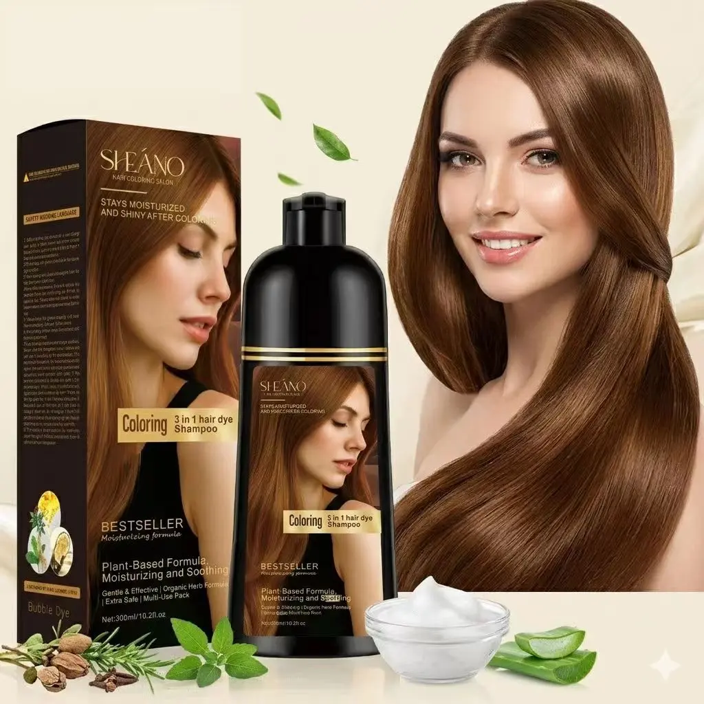 【Direct from the Factory】 Chestnut Brown 3-in-1 Hair Dye Shampoo with natural ginseng extract effectively covers gray hair. Its gentle formula strengthens hair strands and restores your hair’s natural shine!
