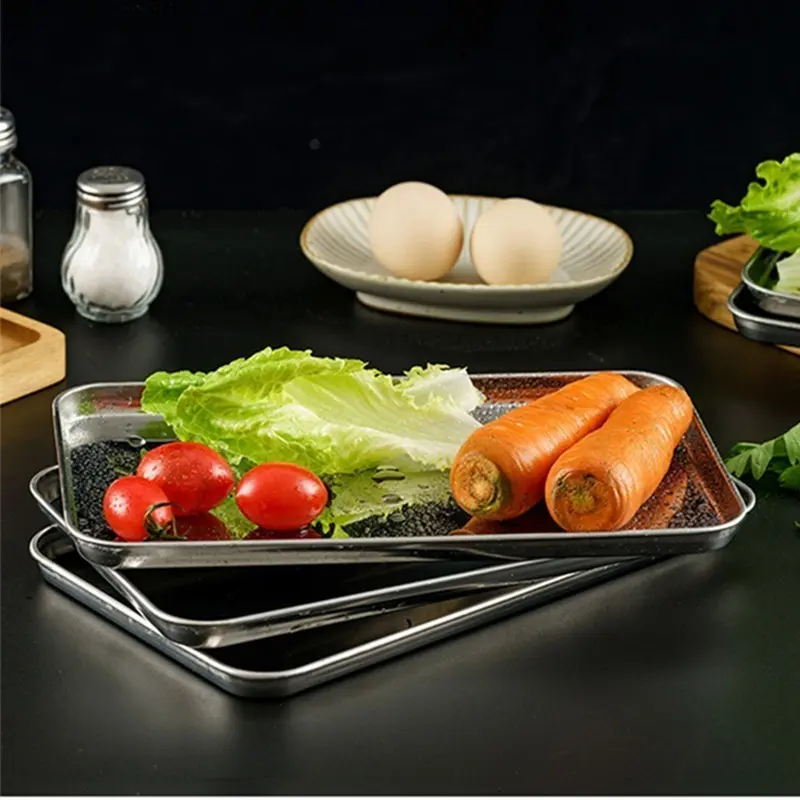 1/3/4pcs Stainless Steel Tray, Baking Tray, Steaming Tray, for Grilling, Baking, Steaming, Flat Bottom, Food Storage Container