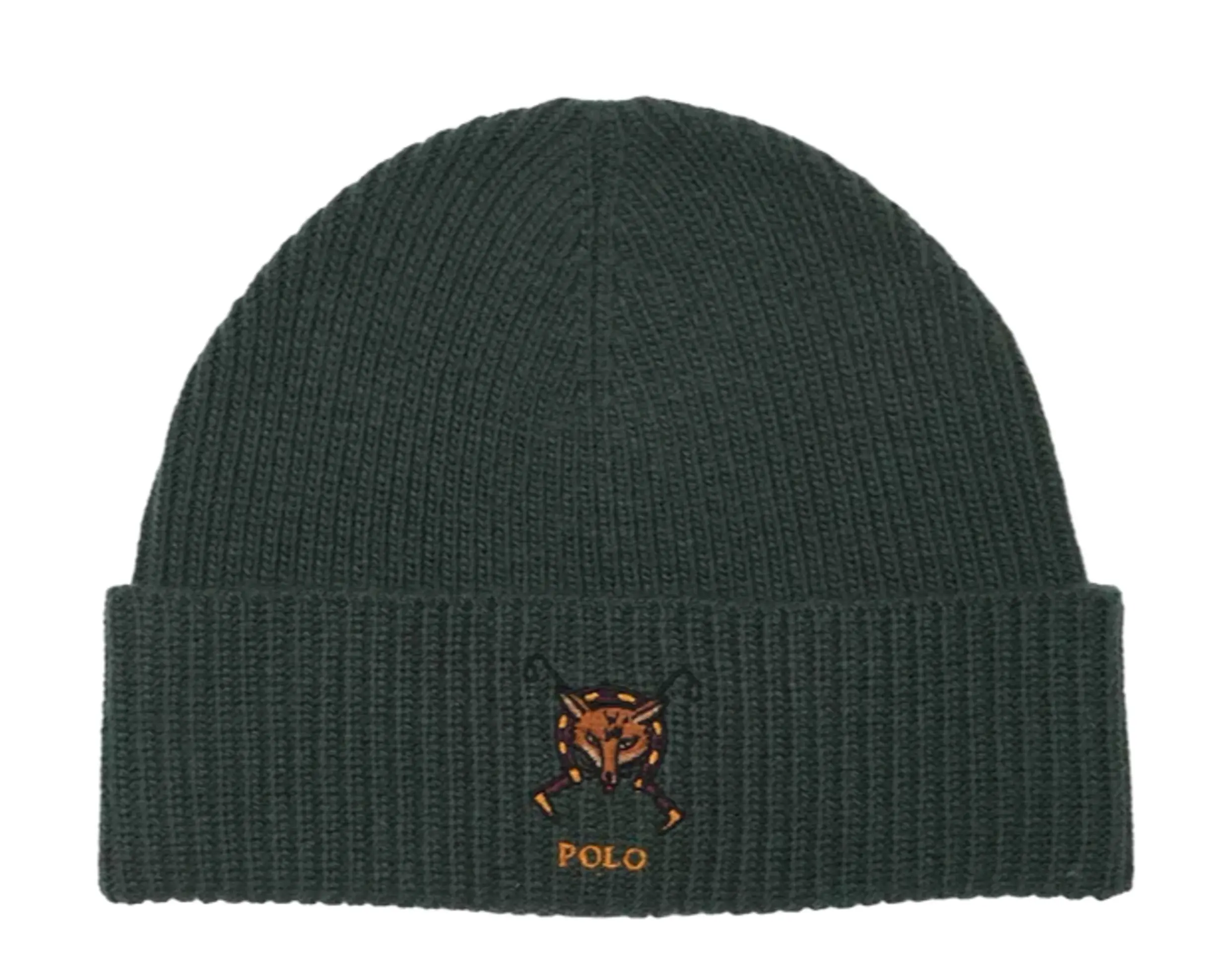 Polo Ralph Lauren Embroidered Fox Rib Beanie in College Green | One Size